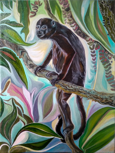 Ζωγραφική με τίτλο "Jungle view" από Viola Larkina, Αυθεντικά έργα τέχνης, Λάδι Τοποθετήθηκε στο Ξύλινο φορείο σκελετό