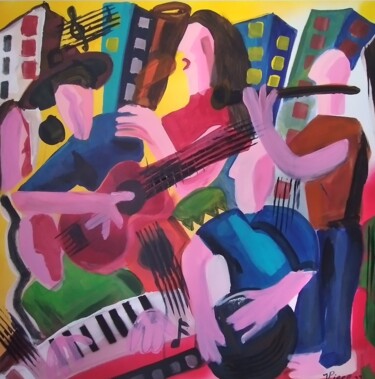 Schilderij getiteld "Banda de baile" door Vitor Pisco, Origineel Kunstwerk, Acryl