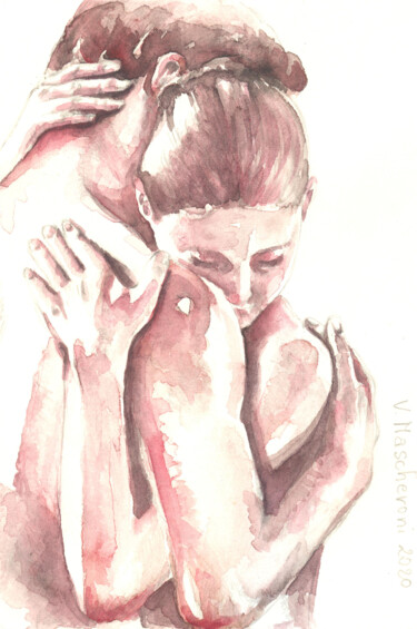 Pittura intitolato "ABBRACCIO 1 / HUG 1" da Vittoriana Mascheroni, Opera d'arte originale, Acquarello