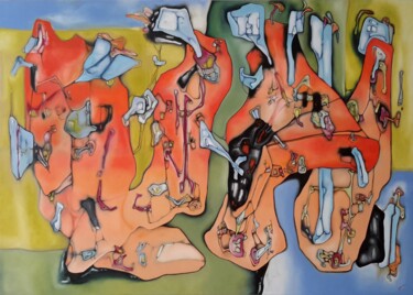 Pittura intitolato "Le quattro sagome" da Vittorio Menditto, Opera d'arte originale, Olio