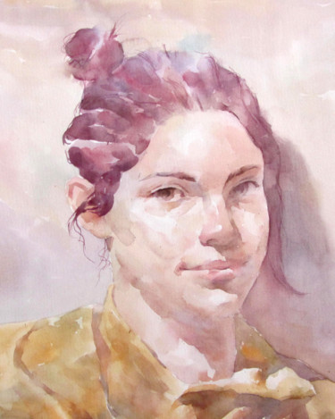 Painting titled "Nastya In Hoodie" by Vitya Zakharchenko, Original Artwork, Watercolor
