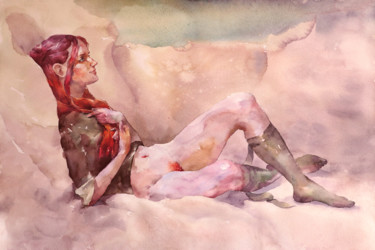 Malerei mit dem Titel "Red Hair" von Vitya Zakharchenko, Original-Kunstwerk, Aquarell