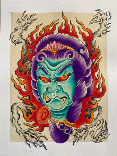 Painting titled "Fudo-myo" by Viviana Bellanza, Original Artwork, Watercolor