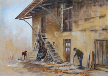 Schilderij getiteld "La vieille maison,…" door Viviane Risser, Origineel Kunstwerk, Olie