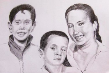 Painting titled "Mother and two boys" by Viviano, Original Artwork