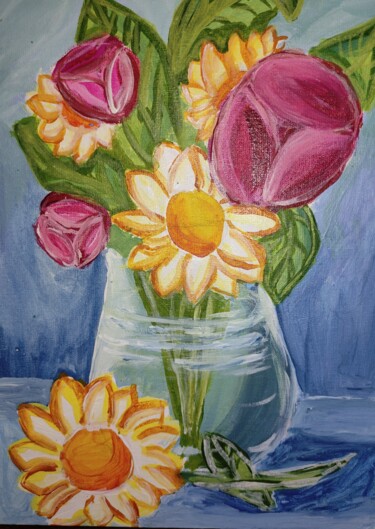 Painting titled "Цветы, на холсте 20…" by Vkavtor, Original Artwork, Acrylic