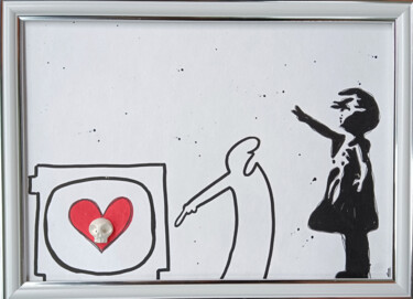 Drawing titled "Lineas and Banksy g…" by Vl, Original Artwork, Acrylic Mounted on Wood Stretcher frame