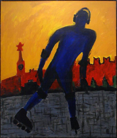 Schilderij getiteld "roller skater" door Vladimir Daibov, Origineel Kunstwerk, Acryl Gemonteerd op Frame voor houten brancard