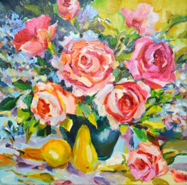 Картина под названием "Цветы" - Владимир Гурбо, Подлинное произведение искусства, Масло Установлен на Деревянная рама для но…