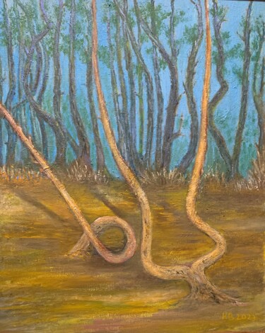 Schilderij getiteld "Drunken forest" door Vladimir Kolokolzew, Origineel Kunstwerk, Acryl Gemonteerd op Frame voor houten br…