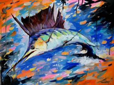 Pintura intitulada "Blue Marlin" por Vladimir Lutsevich, Obras de arte originais, Óleo