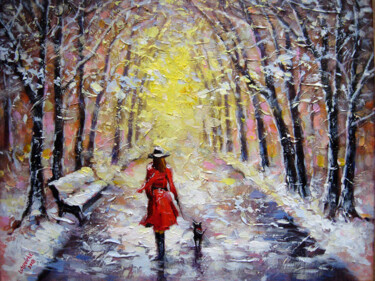 Peinture intitulée "The first snow" par Vladimir Lutsevich, Œuvre d'art originale, Acrylique