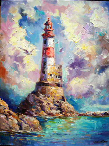 Peinture intitulée "OLD LIGHTHOUSE" par Vladimir Lutsevich, Œuvre d'art originale, Huile Monté sur Châssis en bois