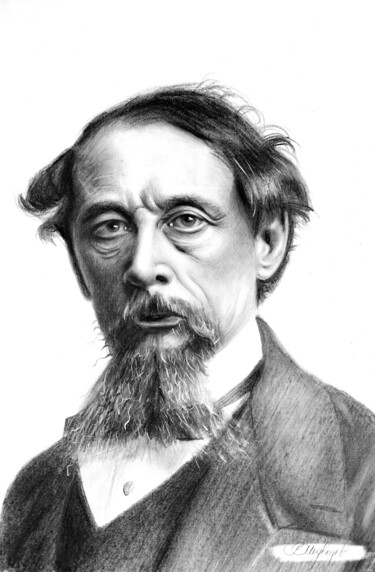 Drawing titled "Charles  Dickens" by Vladimir Medvedev, Original Artwork, Pencil