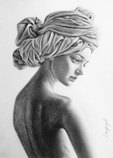 Drawing titled "Smart girl" by Vladimir Medvedev, Original Artwork, Pencil