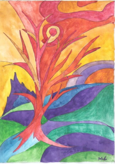 Dibujo titulada "Дерево на склоне" por Vladimir Mozalevskii, Obra de arte original, Acuarela