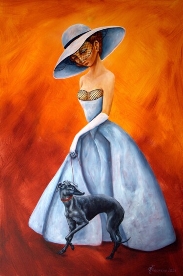 Painting titled "LADY&HOUND" by Vladimir Pronkin, Original Artwork, Oil