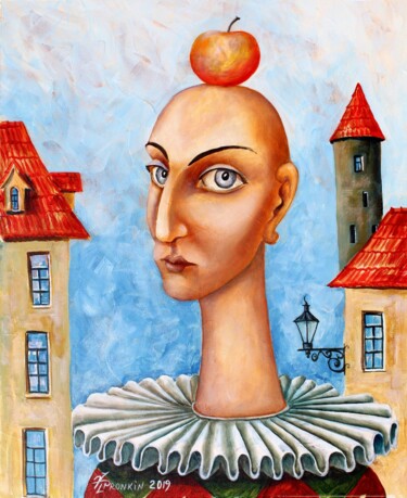 Painting titled "MAN WITH APPLE" by Vladimir Pronkin, Original Artwork, Oil