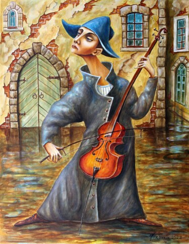 Painting titled "STREET PERFORMANCE V" by Vladimir Pronkin, Original Artwork, Oil