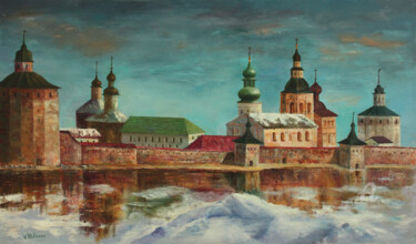 Schilderij getiteld "Monastery in Russia…" door Vladimir Volosov, Origineel Kunstwerk, Olie Gemonteerd op Frame voor houten…