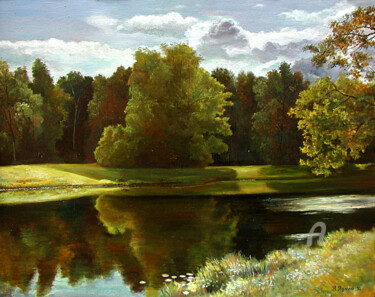 Painting titled "Autumn soon" by Vladimir Volosov, Original Artwork, Oil Mounted on Wood Stretcher frame