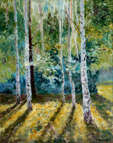 Painting titled "Long shadows in the…" by Vladimir Volosov, Original Artwork, Oil Mounted on Wood Stretcher frame