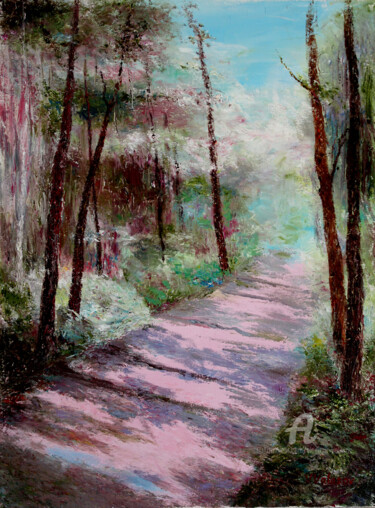 Painting titled "Walkway.." by Vladimir Volosov, Original Artwork, Oil Mounted on Wood Stretcher frame