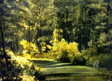 Painting titled "In the Park." by Vladimir Volosov, Original Artwork, Oil Mounted on Wood Stretcher frame