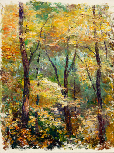 Painting titled "In Dense Forest" by Vladimir Volosov, Original Artwork, Oil Mounted on Wood Stretcher frame