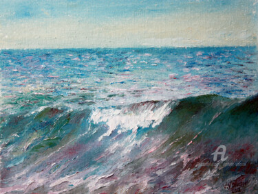 Painting titled "The Wave." by Vladimir Volosov, Original Artwork, Oil Mounted on Wood Stretcher frame