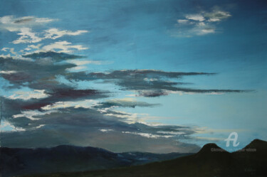 Painting titled "Sundown in the Moun…" by Vladimir Volosov, Original Artwork, Oil Mounted on Wood Stretcher frame