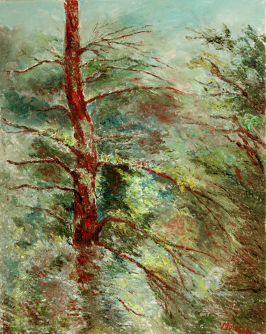 Painting titled "Lonely old tree" by Vladimir Volosov, Original Artwork, Oil Mounted on Wood Stretcher frame