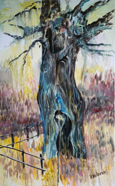 Painting titled "Old oak.." by Vladimir Volosov, Original Artwork, Oil Mounted on Wood Stretcher frame