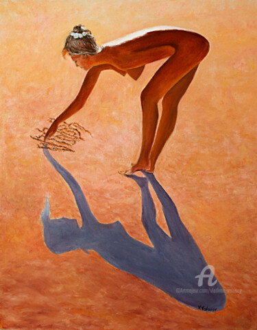Ζωγραφική με τίτλο "Girl on the sand" από Vladimir Volosov, Αυθεντικά έργα τέχνης, Λάδι Τοποθετήθηκε στο Ξύλινο φορείο σκελε…