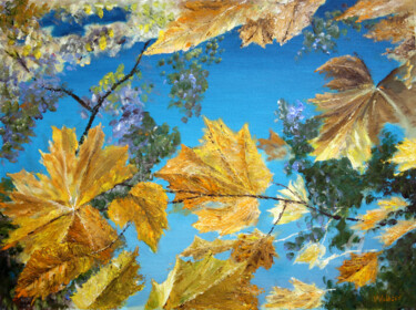 Painting titled "Yellow on the Blue" by Vladimir Volosov, Original Artwork, Oil Mounted on Wood Stretcher frame