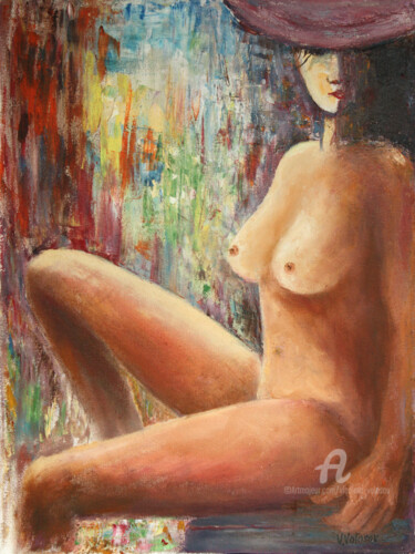Malarstwo zatytułowany „Nudes in a Hat” autorstwa Vladimir Volosov, Oryginalna praca, Olej Zamontowany na Drewniana rama nos…