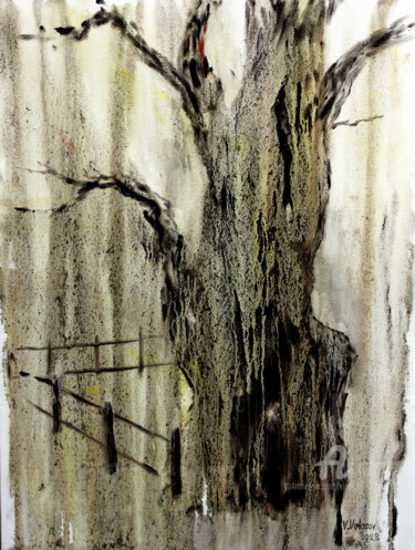 Schilderij getiteld "Very old Oak" door Vladimir Volosov, Origineel Kunstwerk, Olie Gemonteerd op Frame voor houten brancard