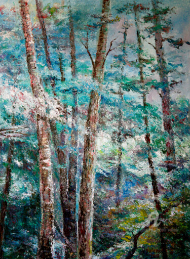 Peinture intitulée "Landscape with Blue…" par Vladimir Volosov, Œuvre d'art originale, Huile Monté sur Châssis en bois