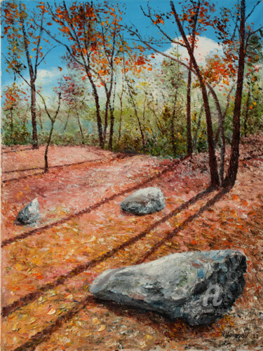 Painting titled "Sunny Autumn.." by Vladimir Volosov, Original Artwork, Oil Mounted on Wood Stretcher frame