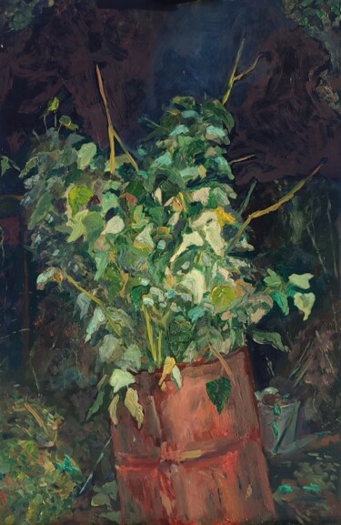 Painting titled "suburban backwoods…" by Vladislav Guzeev, Original Artwork, Oil
