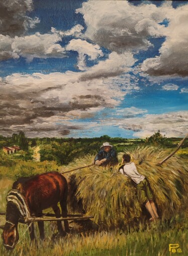 Painting titled "День в деревне A da…" by Vladislav Guzeev, Original Artwork, Oil