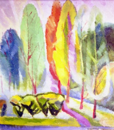 Картина под названием "осенние деревья" - Владислав Мартынов, Подлинное произведение искусства, Масло