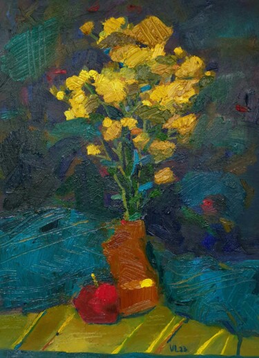 Painting titled "First spring flowers" by Vladislava Art, Original Artwork, Oil Mounted on Cardboard