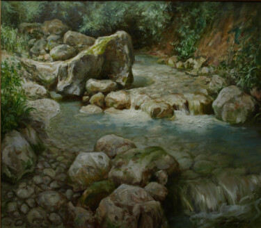 Schilderij getiteld "Forest stream" door Vladlen Gilgur, Origineel Kunstwerk, Olie