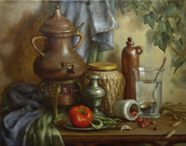 Картина под названием "Натюрморт с кофейни…" - Владлен Гильгур, Подлинное произведение искусства, Масло