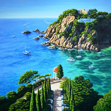 Pintura intitulada "The Emerald coast o…" por Vladlena Chanysheva, Obras de arte originais, Óleo Montado em Armação em madei…
