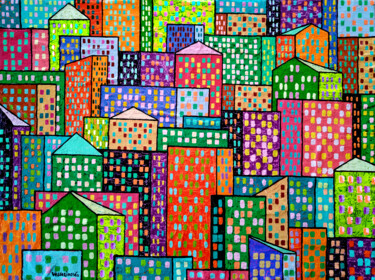 绘画 标题为“City Windows” 由Vlado Vesselinov, 原创艺术品, 油 安装在木质担架架上