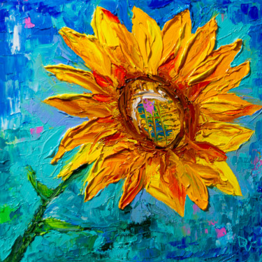 Malarstwo zatytułowany „Sunflower” autorstwa Vladyslav Durniev, Oryginalna praca, Olej Zamontowany na Drewniana rama noszy