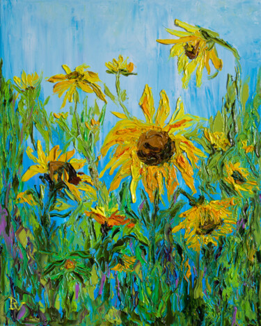 Peinture intitulée "Sunflowers in July" par Vladyslav Durniev, Œuvre d'art originale, Huile Monté sur Châssis en bois