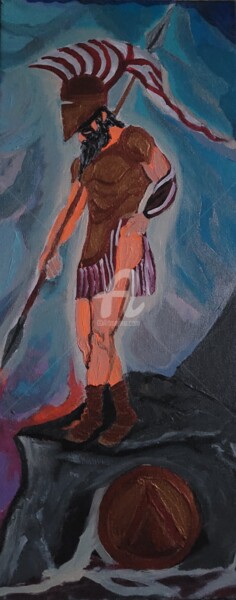 Painting titled "Spartan warrior 2.0" by Vladyslav Savchenko, Original Artwork, Acrylic Mounted on Wood Stretcher frame